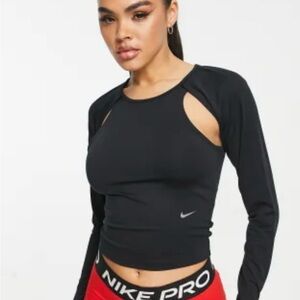 Nike Black Long Sleeve Crop Top with Shoulder Cutouts